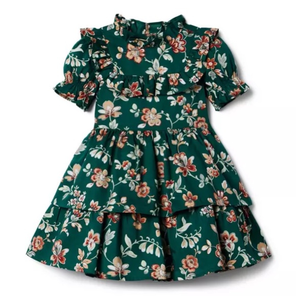 Janie and Jack Floral Emerald Green Kids Girls Ruffle Forest Dress